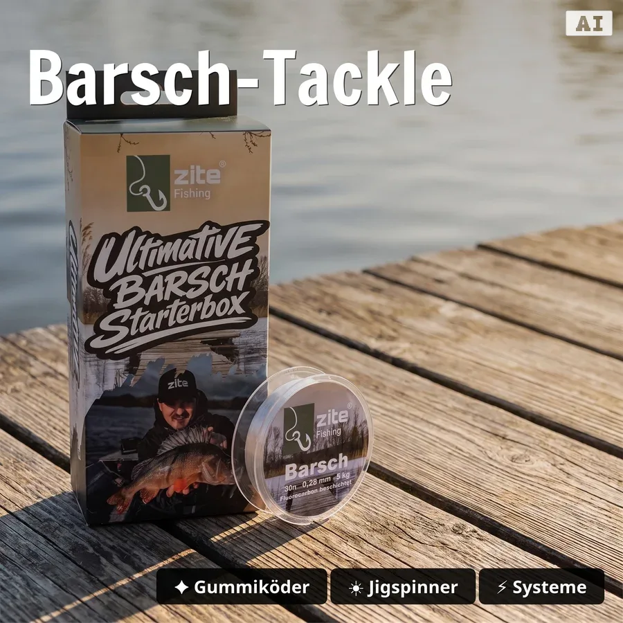 Zite Fishing Barsch Angelset Komplett XXL – Rute, Rolle 2000 bespult & Starterbox + Kescher für Barsch, Zander & Hecht - Barsch-Tackle