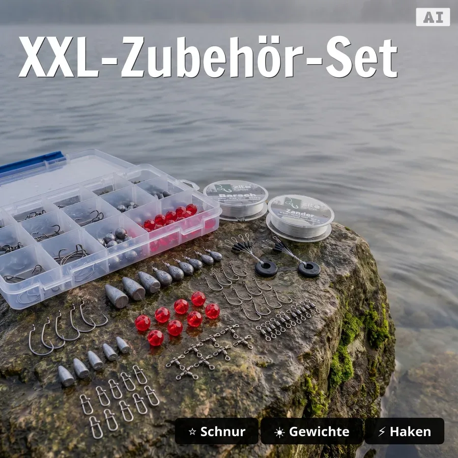 Zite Fishing Finesse & Dropshot Starterset XXL – 125-teilig, Gummiköder, Haken, Bleie & Zubehör für Zander - XXL-Zubehör-Set