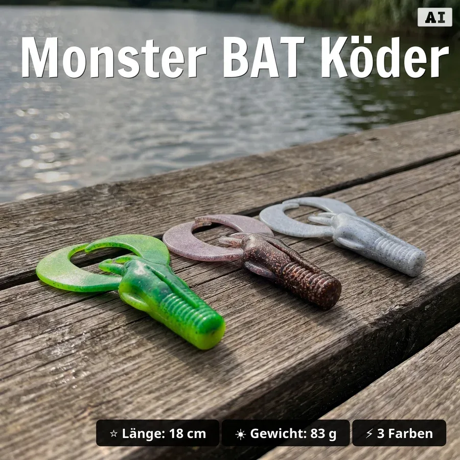 Zite Fishing MONSTER BAT Starter-Set – Hecht-Komplettset mit 6 Gummifischen, Haken, Hechtsystem & Angeltasche GRATIS - Monster BAT Köder