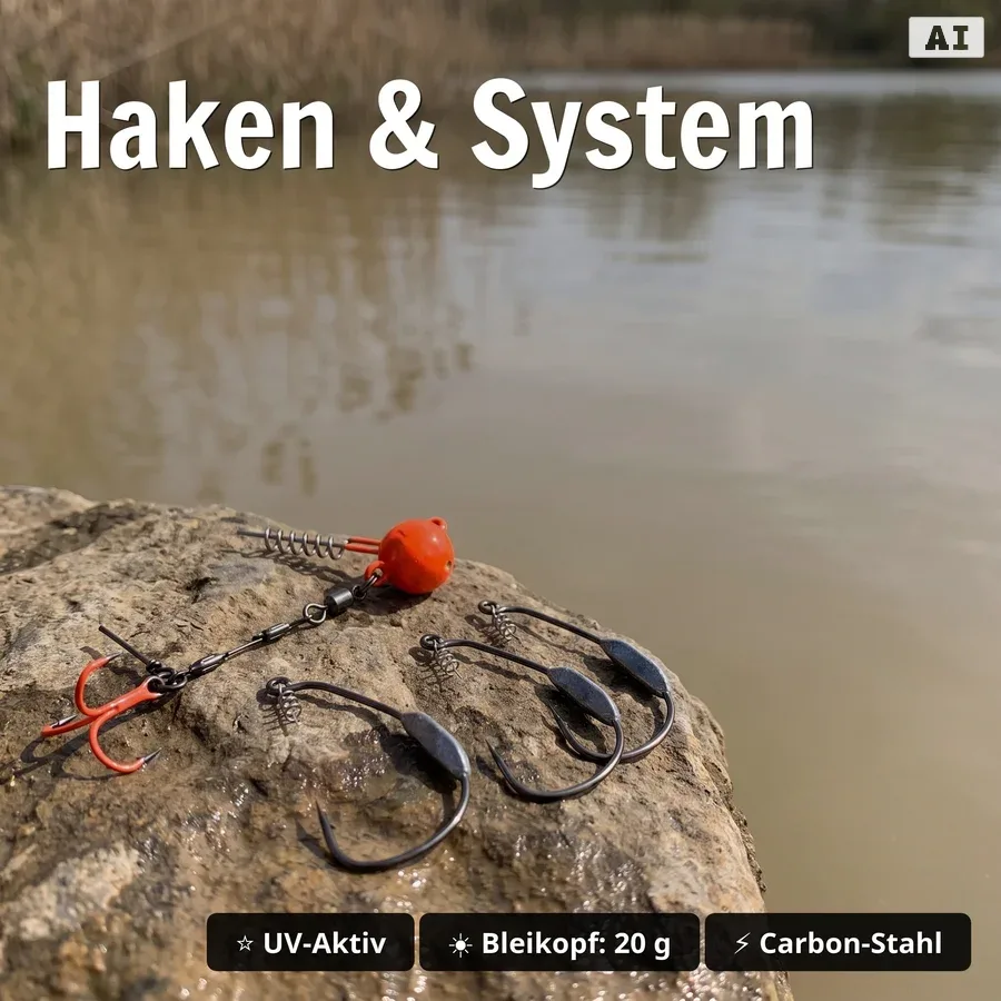 Zite Fishing MONSTER BAT Starter-Set – Hecht-Komplettset mit 6 Gummifischen, Haken, Hechtsystem & Angeltasche GRATIS - Haken & System