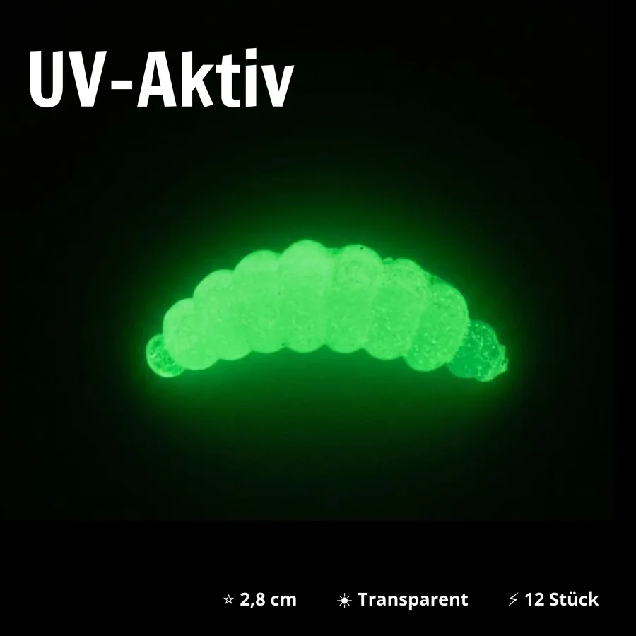 Mighty Mag Special Glow Edition Knoblauch 2,8 cm – 12 Stück Forellen Gummiköder Bienenmade UV-aktiv - UV-Aktiv