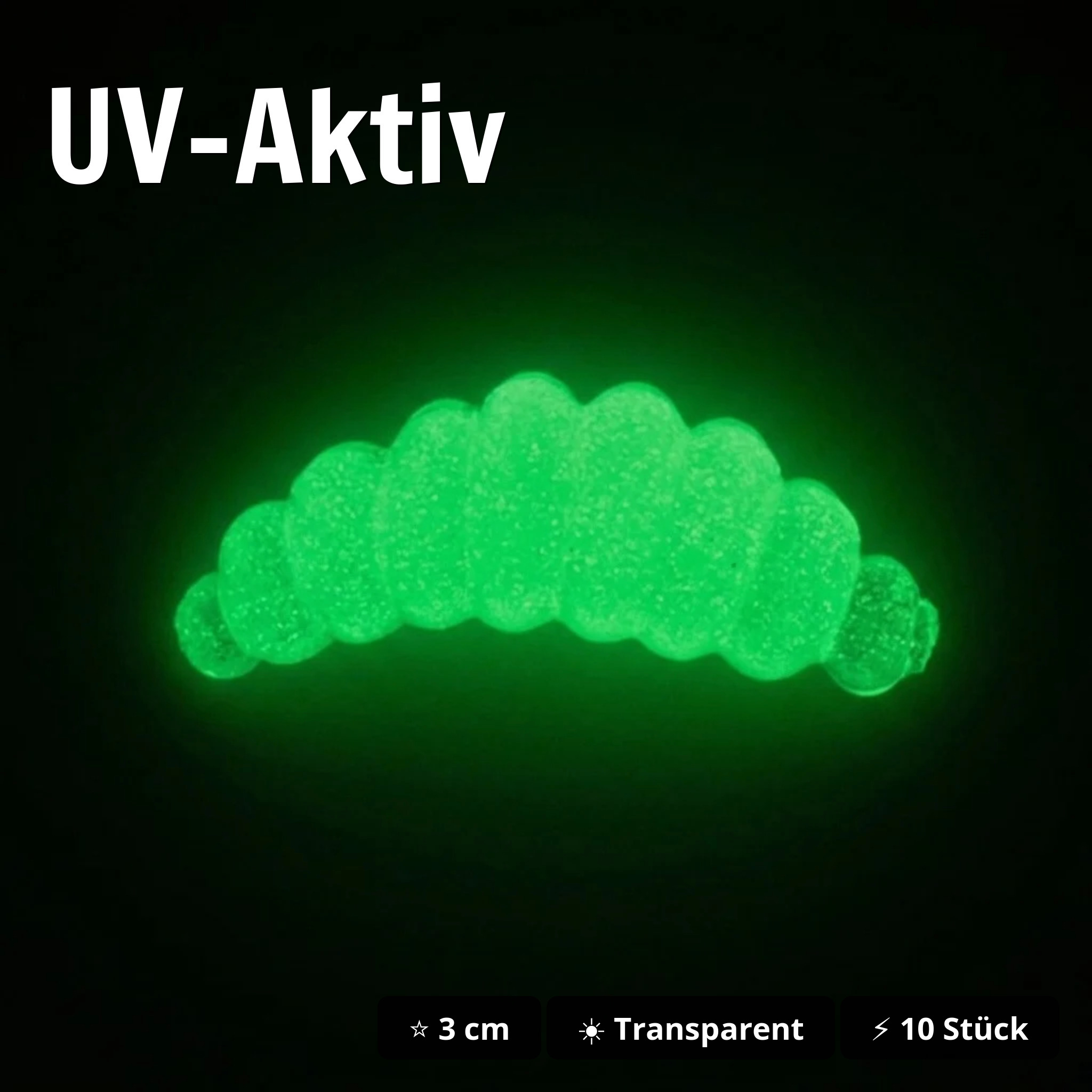 Special Glow Edition Big Mag Knoblauch 3 cm 10 Stück Forellen-Gummimaden - UV-Aktiv