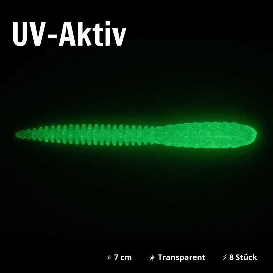 Twerky Tailer Glow Edition Knoblauch 7 cm 8 Stück – Forellen Gummiköder UV-aktiv - UV-Aktiv