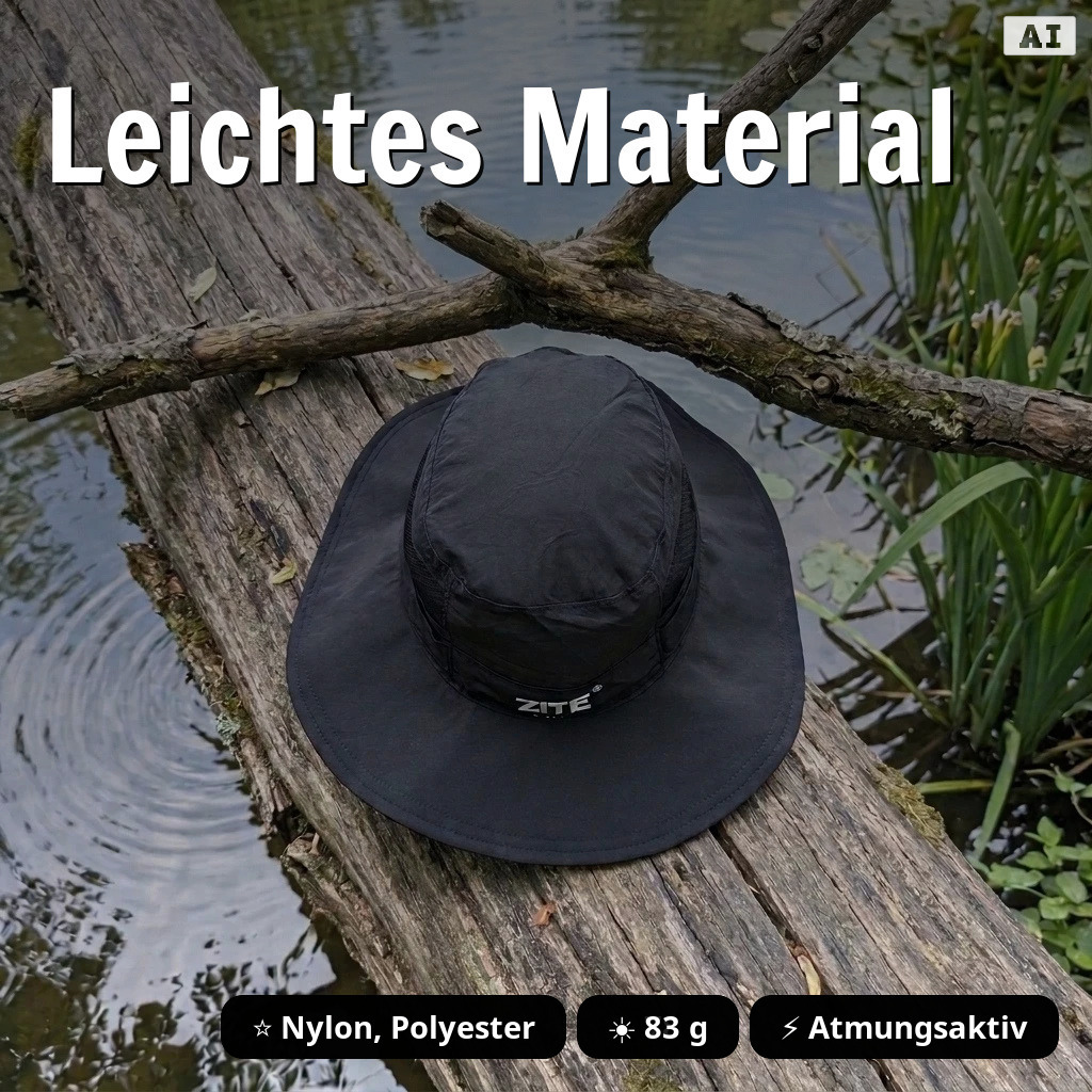 Angelhut Gr. L Schwarz - UPF 50+ Sonnenhut, atmungsaktiv, wasserabweisend, verstellbar & fixierbar - Leichtes Material
