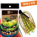 Inzite Skrrt Skirt Jig 10g – Haken 1/0 – Green Pumpkin – mit Weedguard Fransen Köder für Barsch und Zander